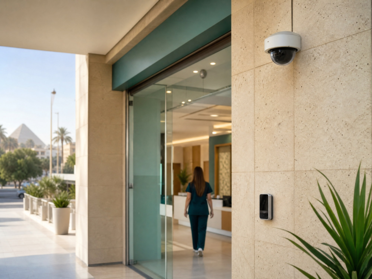 Access control and surveillance technology at a modern business site