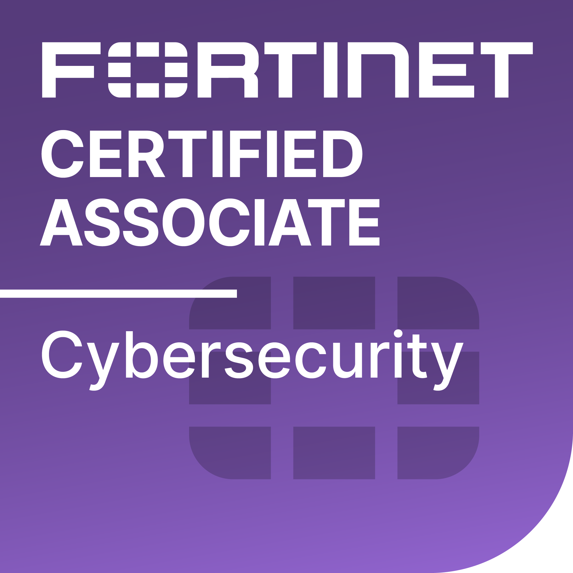 Credly badge artwork for Fortinet Certified Associate Cybersecurity logo